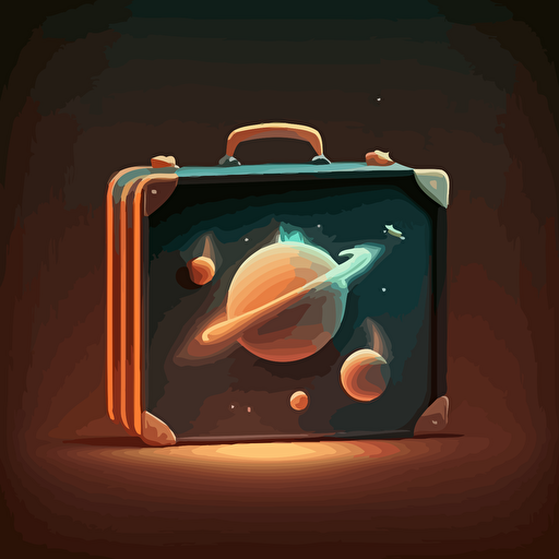 an illustration of a closed briefcase floating around space. Vector. Moody