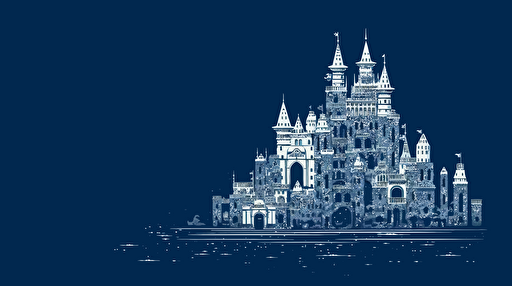 Stunning vector art, castle made of computer hard drives, minimalism, blue and white