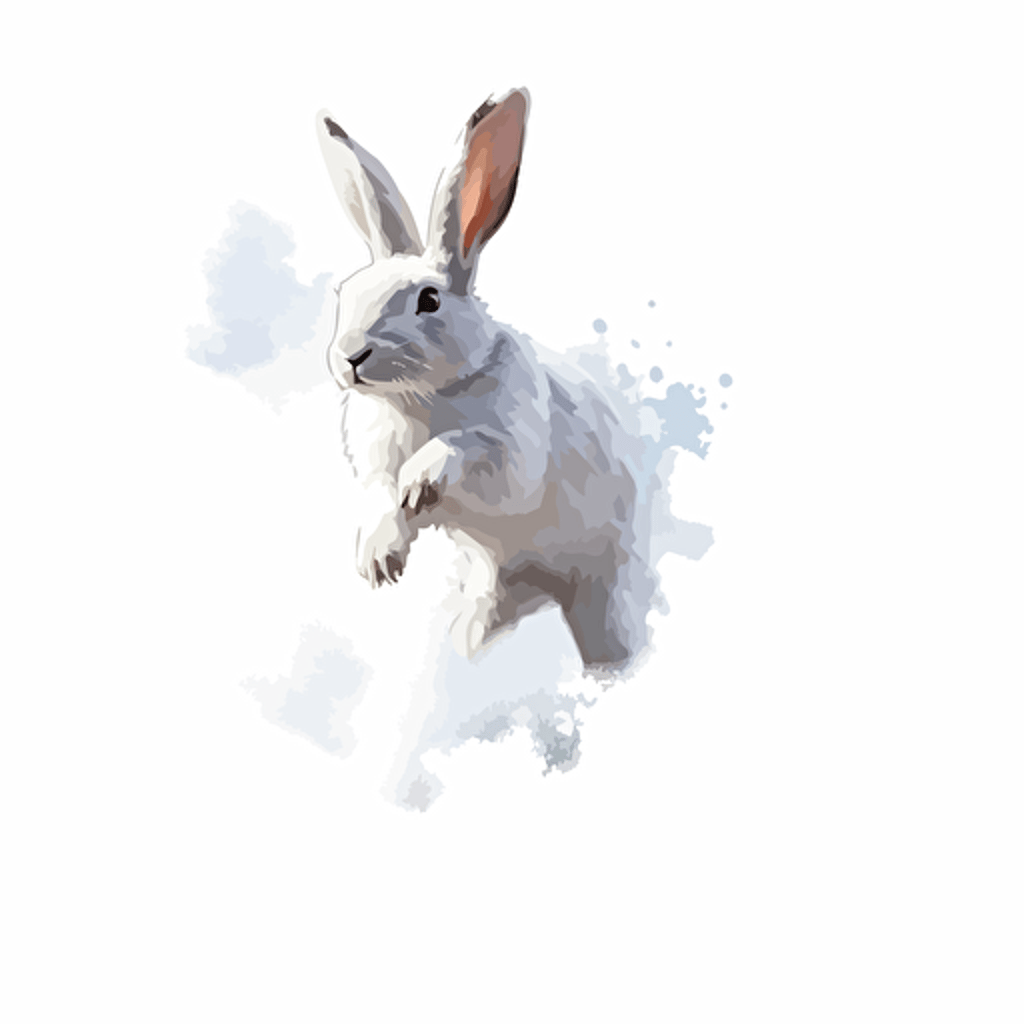 bunny, vector art, white backround, white bunny, from the side, painting, in the air