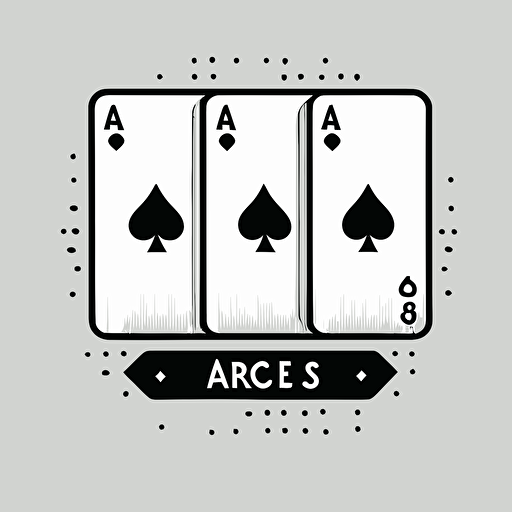 minimal line Logo of 3 Aces Cards shuffled, minimalistic, Vector, Simple, transparent, black and white, sketchy, cartoony,