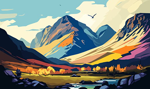 oil painting of A landscape scene of a mountain range, vector style