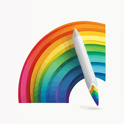 appicon, A pencil pointing upwards, drawing a rainbow, minimalist, vector, white background