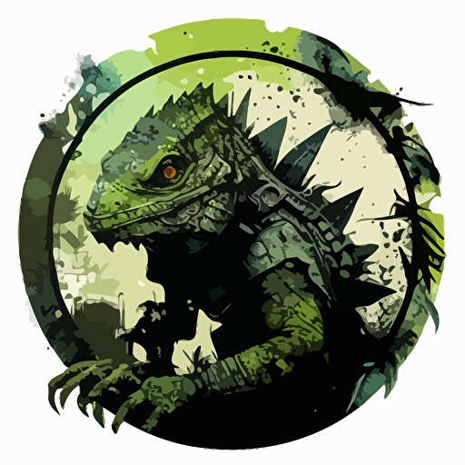 green iguana circular vector, dark souls boss style, call of duty modern warfare style