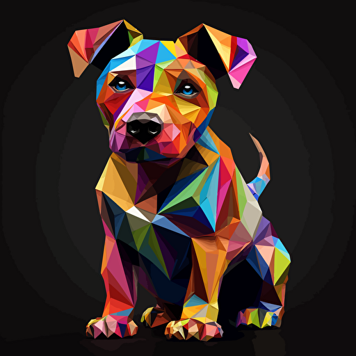 colorfull origami Pit Bull Terrier puppy dog, vector art, black background
