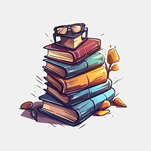 2D vector art, books in a stack, white background