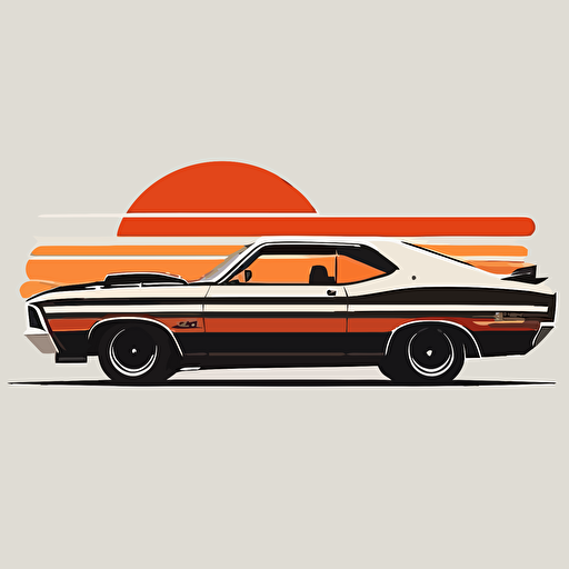 Generate a three-colour vector illustration of a 1971 Ford Falcon GT-HO Phase III from the side, highlighting its sporty and iconic design.