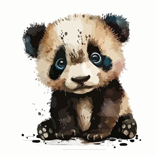 cartoon style, watercolor of cute baby panda, huge eyes, vector style