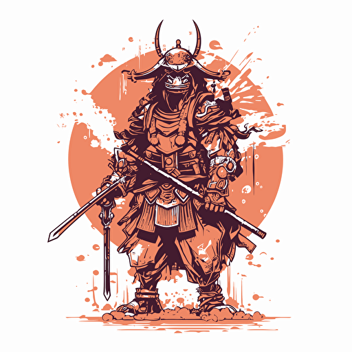 nanopunk style samurai warrior, ancient, futuristic, 2d, vector, white background