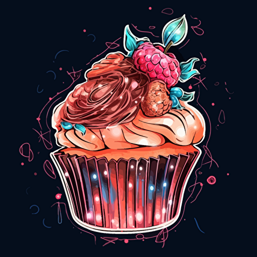 cupcake, Sticker, Neon, Photorealism, Contour, Vector, Transparent Background