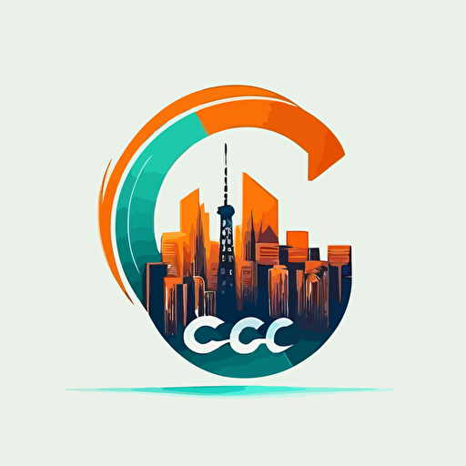 modern, flat, vector logo of a radio station, antenna, skyline, letter c