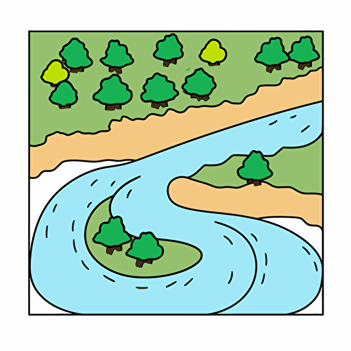 land where two rivers connect, vector, very simple