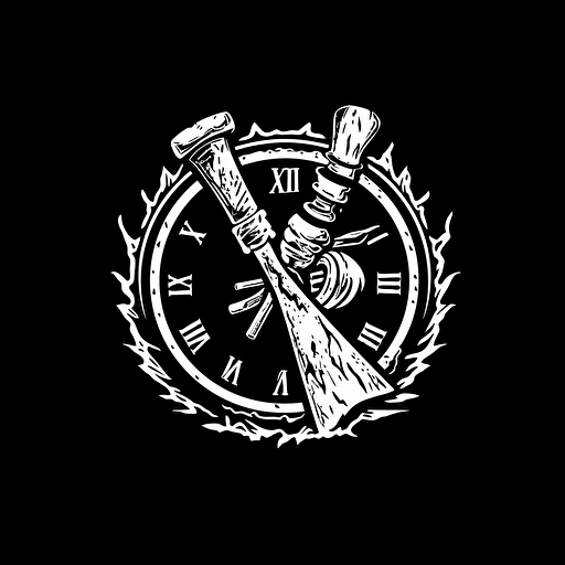 vectorized logo of a hammer clock in black and white