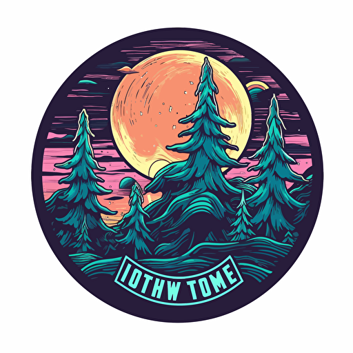 Vector logo sticker for a forest themed gift shop realistc, trippy, proffesional, happy, bright colors, the moon