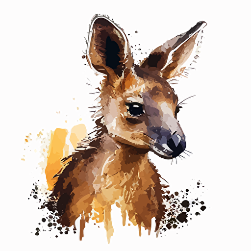 baby watercolor kangaroo vector,comic style, white background
