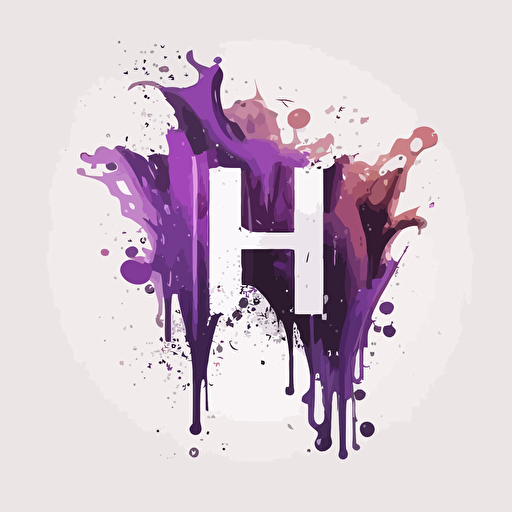 Lettermark logo of 'H', splashed water, High quality logo design, Vector, Minimal, white background, transparent background, purple color, super simple, illustration,