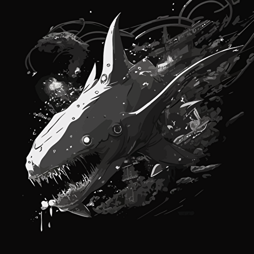 anime shark robot space vectorized monochome Lasers Ghost in the Shell