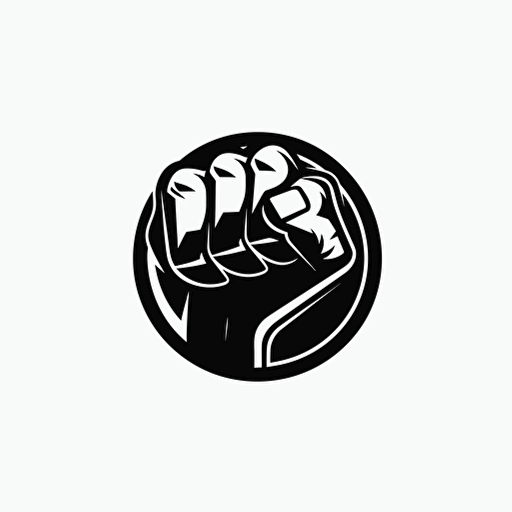 Logo of closed fist, minimalist icon, vector, black on white background