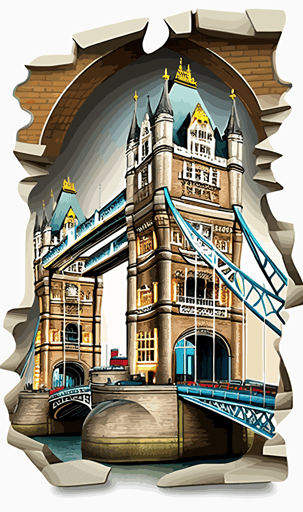 tower bridge, vector sticker style, white background, epic,