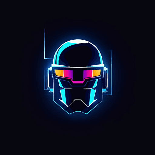 minimalist logo design, vector, 80s theme, tactical, neon blue, robotic helmet, soundwave on visor, letter Y, daft punk,