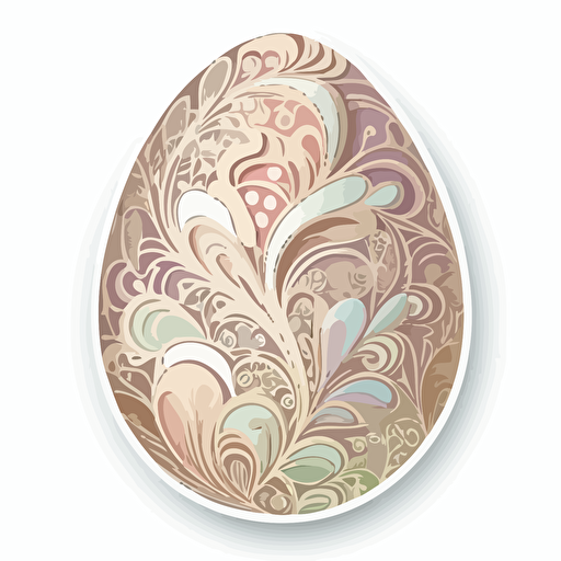 sticker vector design, decorated easter egg shape, white outline, highly detailed, pastel colors