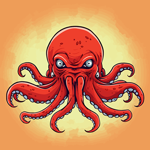 cartoon style image of an angry octopus, vector image no background
