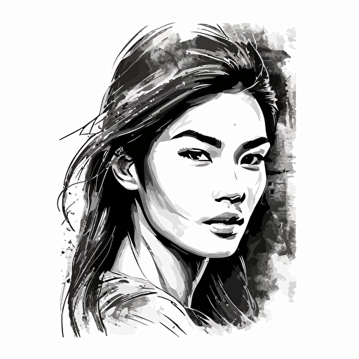 artistic sketch of a beautiful asian female student face, vector, illustration boutique logo