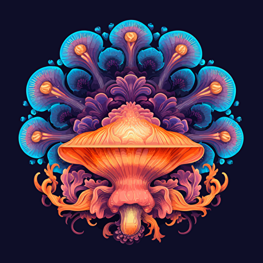 2d mandala made with mushrooms uv colors vector style detailed