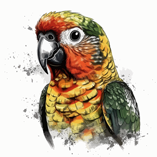 Conure bird looking straight in the camera, white bg, vector