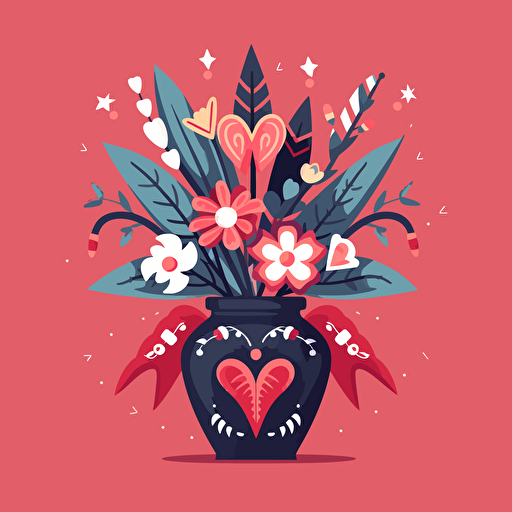 bouquet of Valentine's flowers in a vase decorated with the Texas star. Vase had a mysterious arrows in it in a vector art cartoon style, flat color, solid background