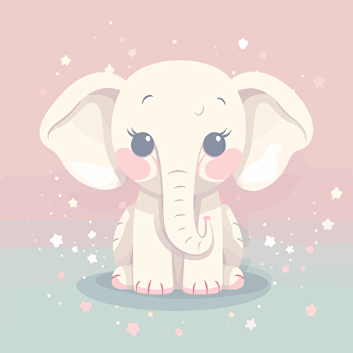 A flat detailed vector illustration of a cute elephant in pastel colors