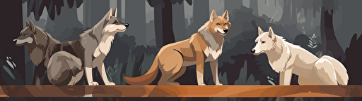 vector illustration of a wolf pack in a zoo, pairidaiza