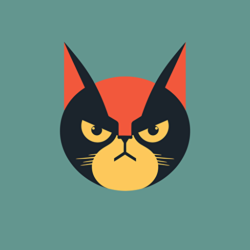angry cat face, flat, vector, paul rand style