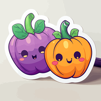 very cute Halloween pumpkin stickers, stickers art, vector art, minimalist, cute, no ugly, white background, purple orange and green colours scheme