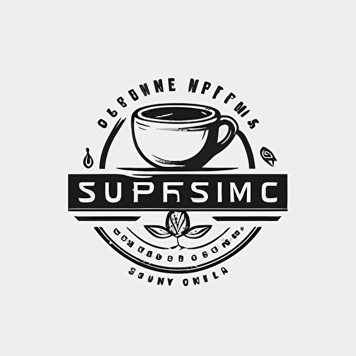 Luxury, no person, vector, simple, minimalistic coffee home brewing shop logo with a word "SMUG", espresso cup, black and white, white background