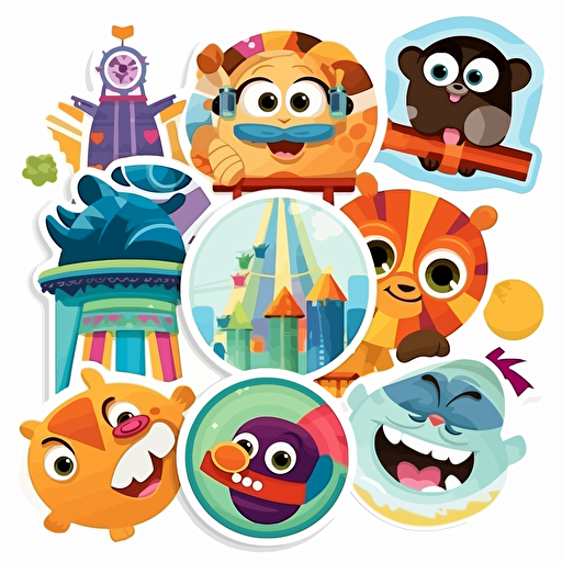 sticker design, super cute pixar six flags, vector