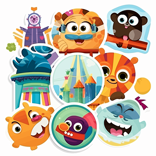 Sticker design, super cute pixar six flags, vector illustration