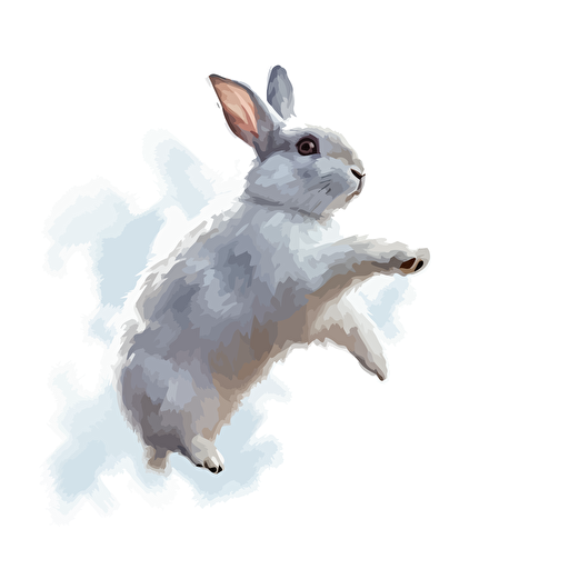 bunny, vector art, white backround, white bunny, from the side, painting, in the air