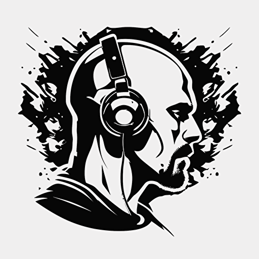 man with gloabe head and headphones , twitch style emote black and ewhite vector