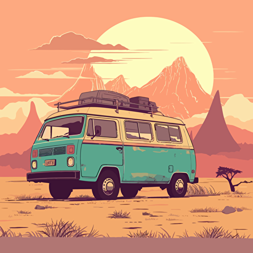 Flat color illustration poster, vector art, van in south america