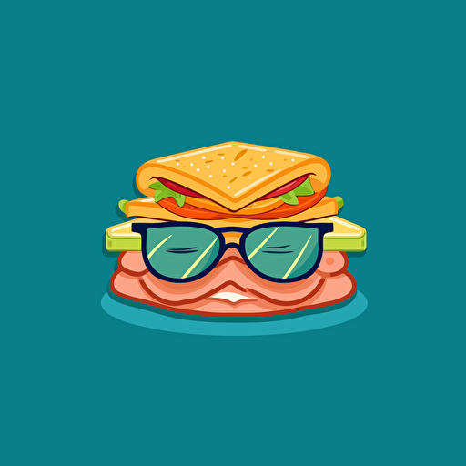 Flat vector logo, ham sandwich with sunglasses
