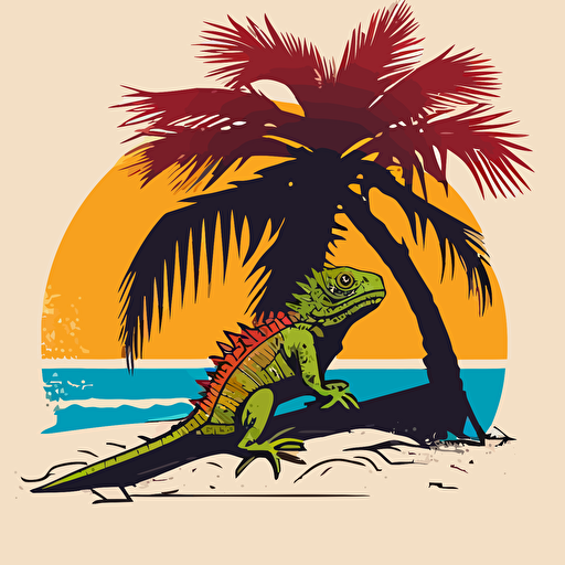pictogram, vivid color, vector, flat vector, santa barbara, palm, beach, iguana