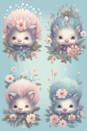 sweet tiny porcupine vector nursery flowers pastel style Nadja Baxter Anne Stokes Nancy Noel Tara Mc Pherson Kenny Scharf