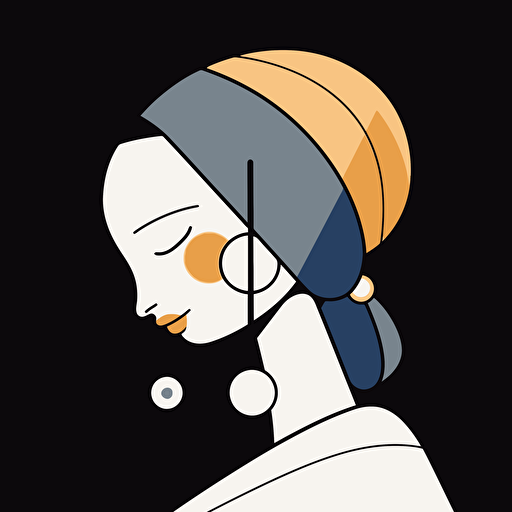 Vector illustration girl with a pearl earring illustration, in the style of patrick caulfield, muted colors, simple line drawings, bill traylor, pseudo, nostalgic, hinchel or sticker white bakcground