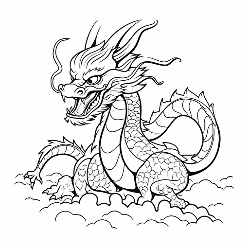japanese dragonNo Shadow. Cartoon. Coloring page. Vector. Simple.
