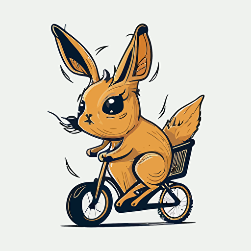 adorable jackalope on a tricycle, head on perspective, vector logo, vector art, emblem, simple cartoon, 2d, no text, white background