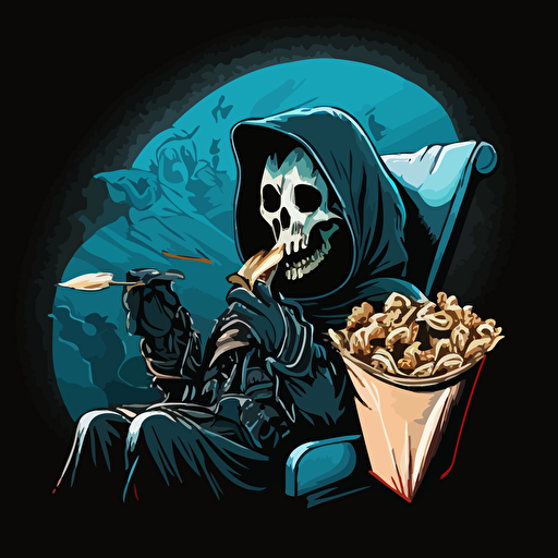 reaper eating popcorn in a movie theater, vector