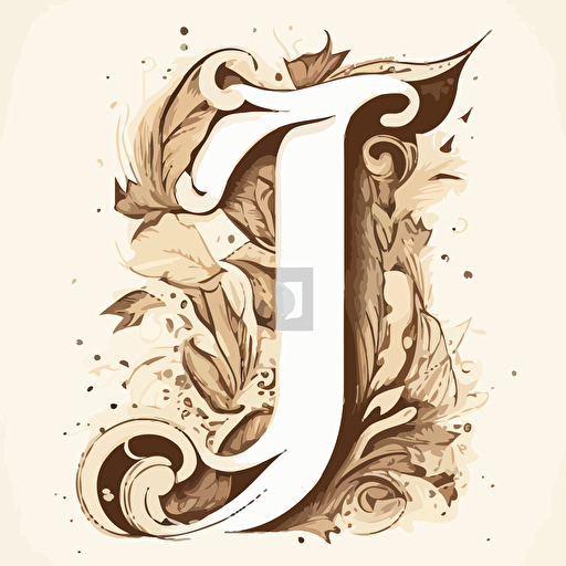 vector letter "J", with white background, with drawings around