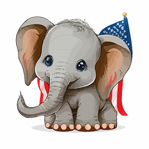 A gorgeus baby fur USA republican elephant, smiling, republican party style, white background, vector art , pixar style