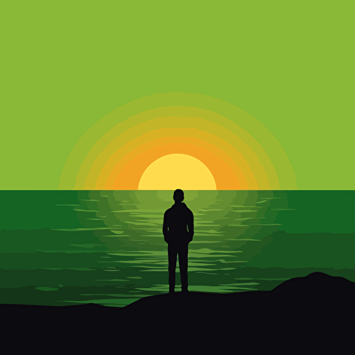 looking out at the ocean and seeing the green flash as the sun sets, minimalist design, vector