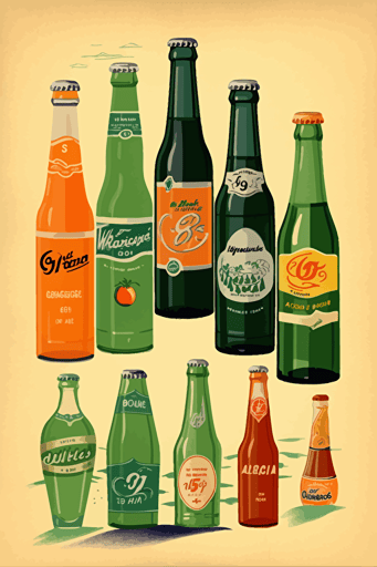 1950's advertisement long drinks, summer, beach party, art deco, vector, minimalistic,